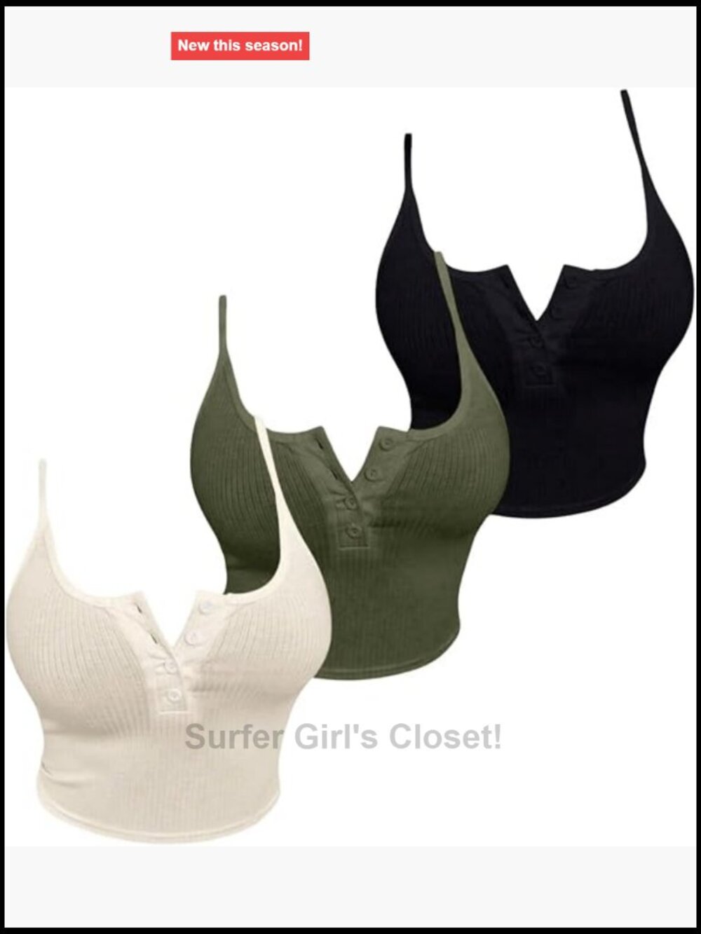 3 Piece Ribbed Knit Crop Cami Top Set Spaghetti Strap Sleeveless